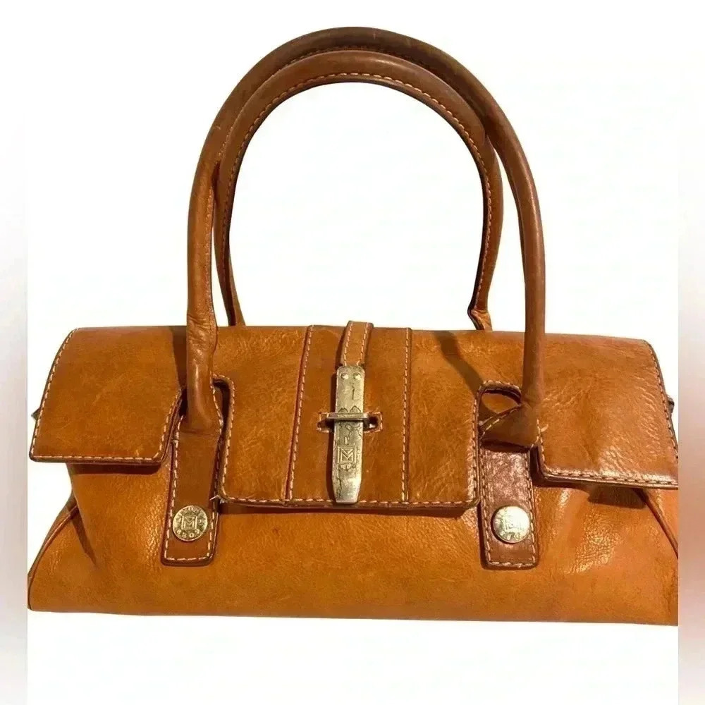Michael Kors brown distressed leather satchel handbag